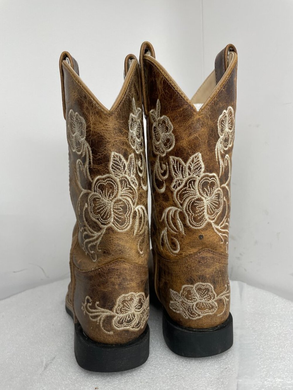 Shyanne Leather Western Floral Embroidered Square Toe Brown Boots Kids Girls 3 D - Picture 10 of 13